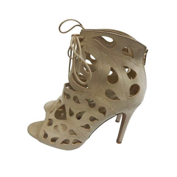 Aldo Womens Beige Suede Opened Toe Tie Up Stiletto Booties Size 8 - Picture 3 of 9